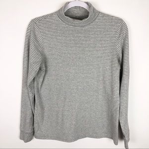 L.L. Bean 100% Cotton Turtleneck Shirt White & Gray Striped